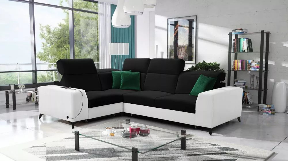 Dīvāns Belutti 2 Mix Standard · Melns + balts · 212 × 288 × 84 cm