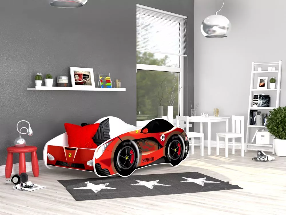 Bērnu gulta Cars 70x140 ar stelāžu Guļamvietas platums: 70 cm, Guļamvietas garums: 140 cm, · Sarkans · 72 × 156 × 55 cm