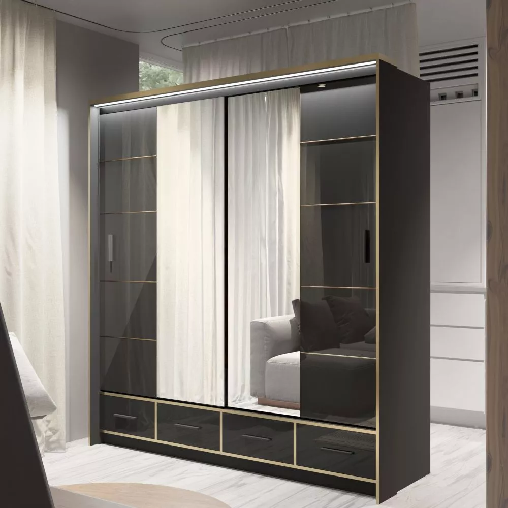 Skapis Sevilla ar LED · Melns · 203 × 66 × 220 cm