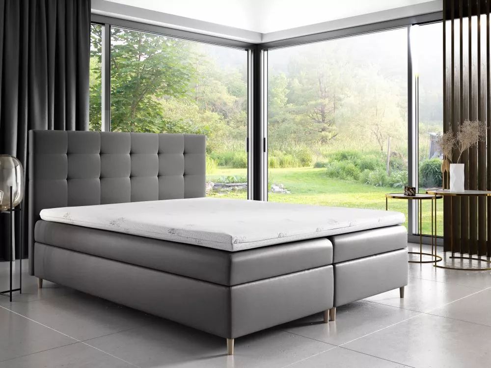 Gulta Dakota Boxspring Standard Guļamvietas platums: 180 cm, Guļamvietas garums: 200 cm, · Pelēks · 184 × 208 × 115 cm
