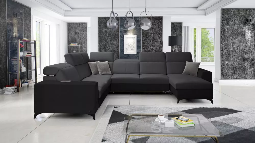 Dīvāns Belutti 8 Mix Standard · Grafīts + melns · 288 × 362 × 84 cm