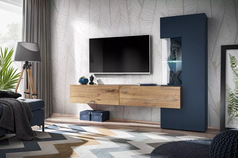 Sekcija Marino Modern ar LED Korpusa krāsa: tumši zils, · 210 × 40 × 162 cm