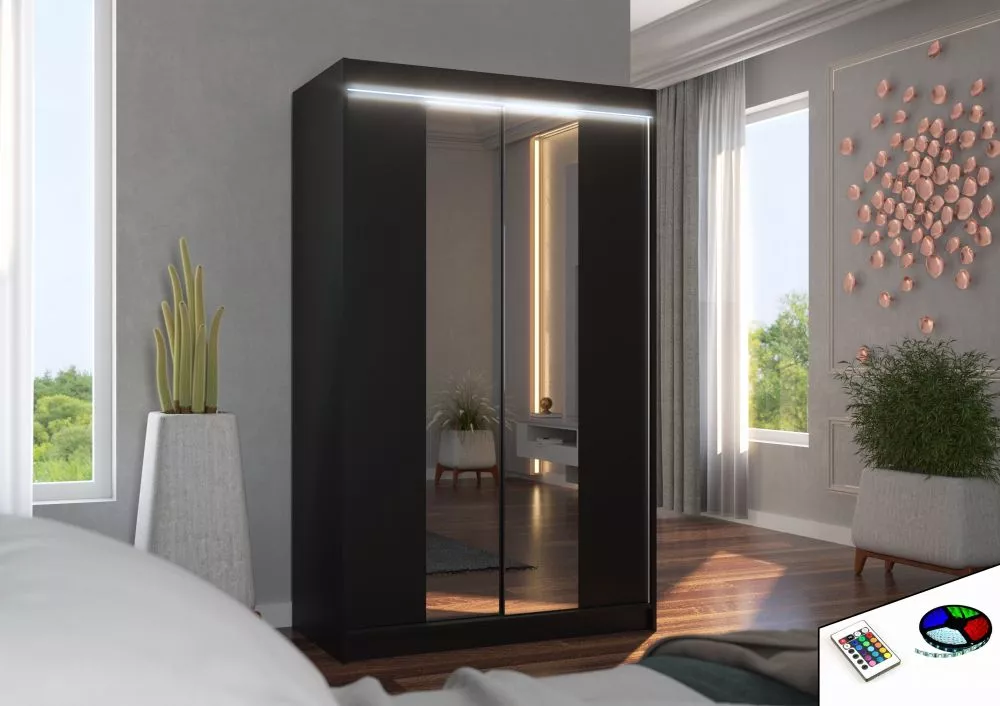 Skapis Marvin ar LED · Melns · 120 × 58 × 200 cm