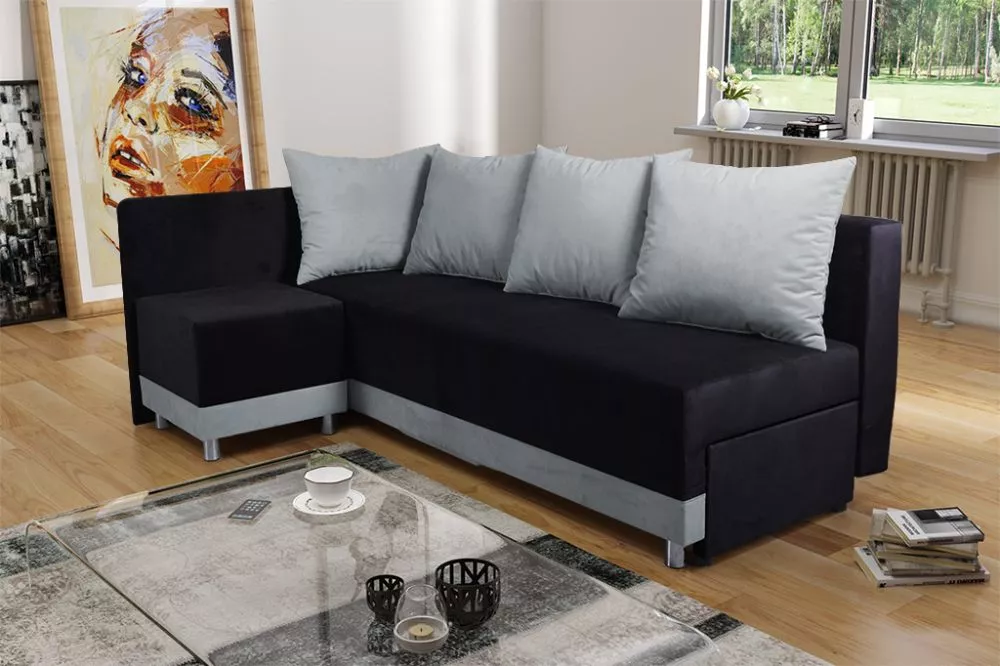 Dīvāns Mango Standard · Melns + pelēks · 138 × 201 × 78 cm