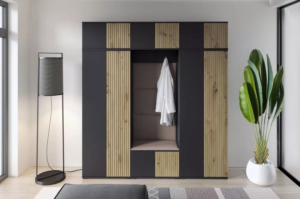 Apavu plaukts Ross 4 Trinity Korpusa krāsa: melns + ozols artisan, · 210 × 225 × 40 cm
