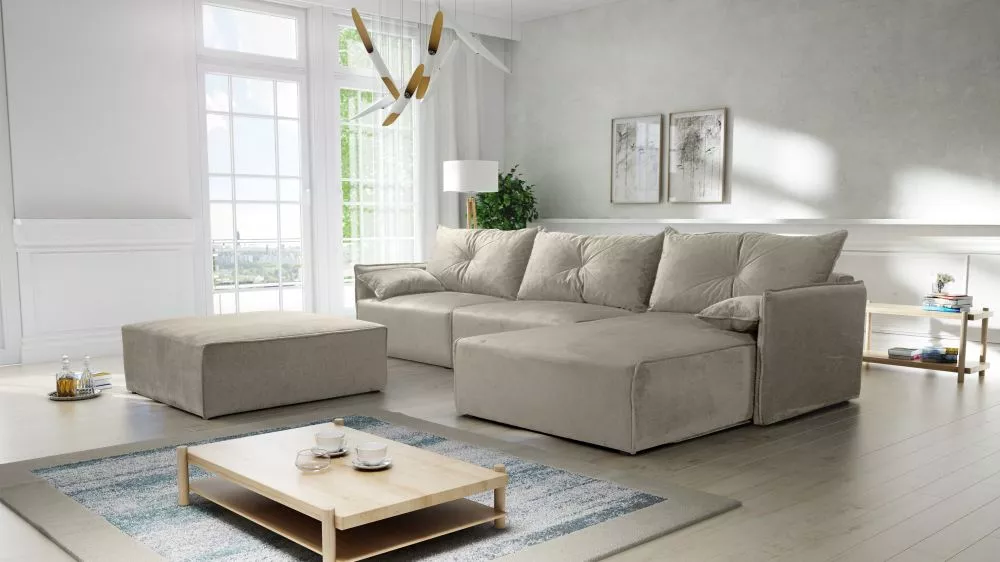 Dīvāns Leon 2 Standard · Bēši pelēks · 179 × 318 × 85 cm