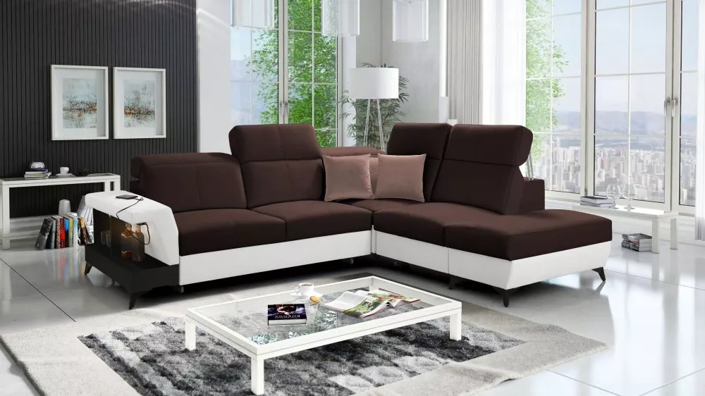 Dīvāns Belutti 7 Satin Black Standard ar LED · Tumši brūns + balts · 236 × 288 × 84 cm