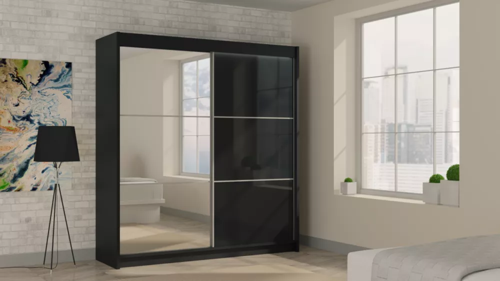 Skapis Viviana ar LED · Melns · 200 × 61 × 216 cm
