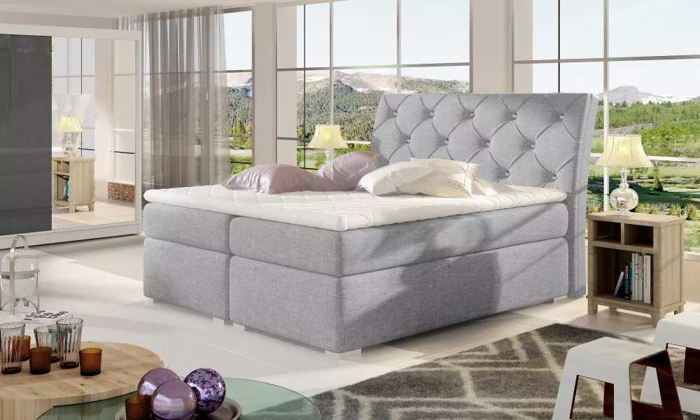 Gulta Balvin Boxspring standard Guļamvietas platums: 140 cm, Guļamvietas garums: 200 cm, · Gaiši pelēks · 143 × 208 × 11