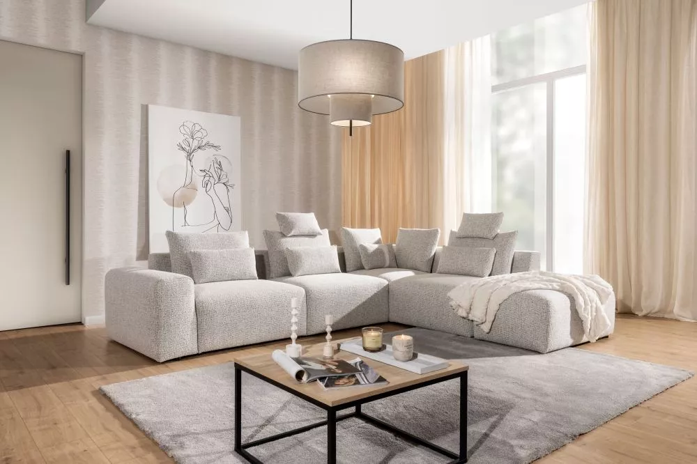 Dīvāns Bastia M ar pufu standard · Krēma pelēks · 195 × 318 × 87 cm