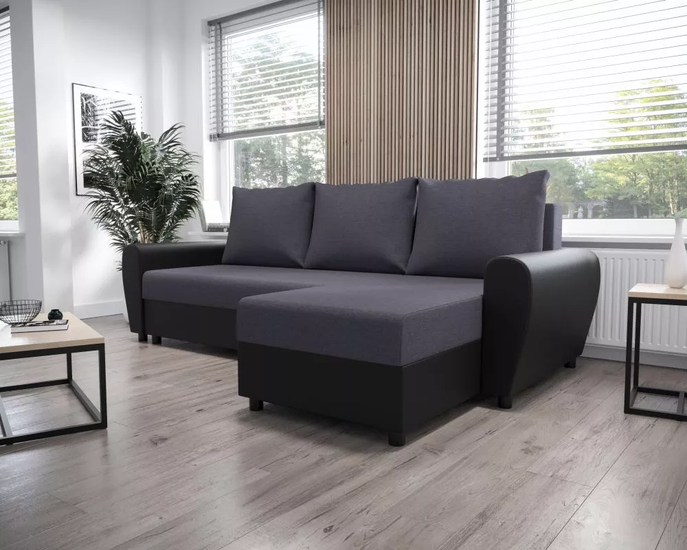 Dīvāns Dakar L standard · Tumši pelēks + melns · 140 × 239 × 90 cm