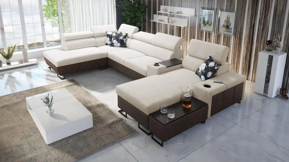 Dīvāns Melody 5 Premium Standard · Krēma + tumši brūns · 220 × 375 × 84 cm