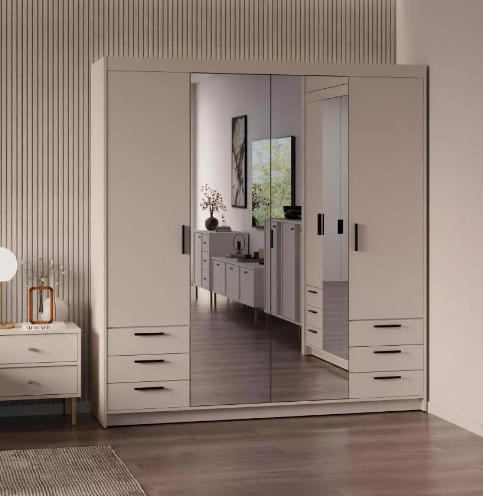 Skapis Elena 4D6S ar spoguli · Bēšs · 176.3 × 53 × 190.5 cm