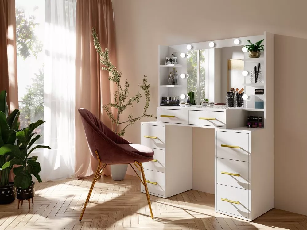Kosmētikas galds Broadway ar LED · Balts · 110 × 140 × 40 cm