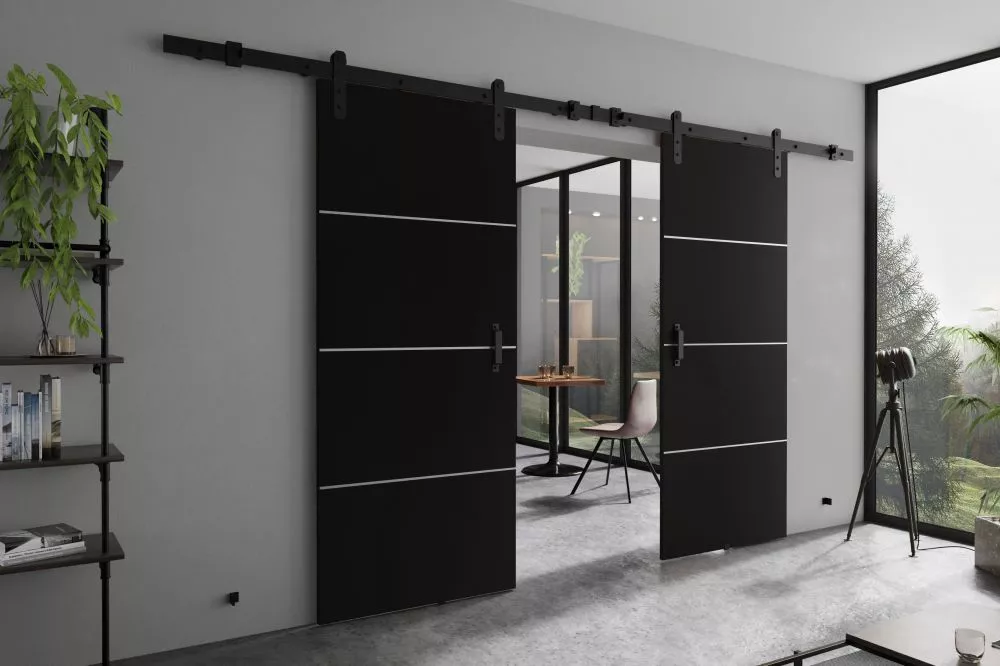 Bīdāmās durvis Retro Plus Duo · Melns · 212 × 205 cm