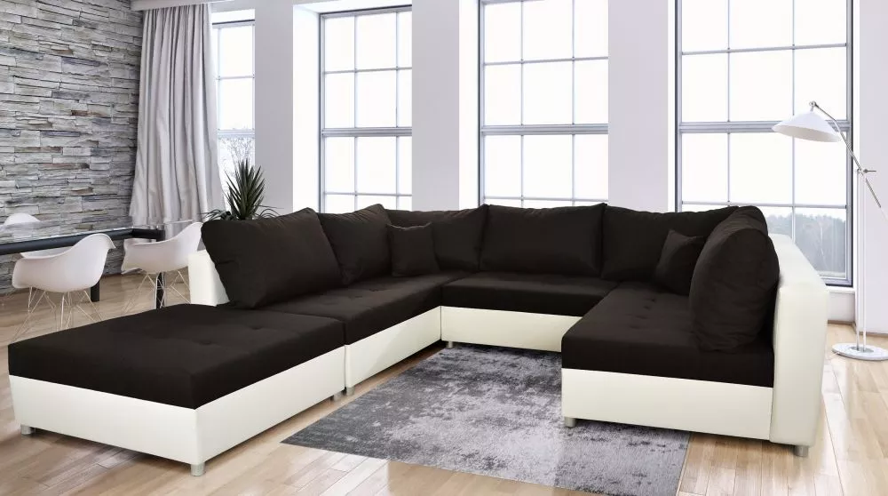 Dīvāns Denver Premium standard · Melns + balts · 199 × 288 × 85 cm
