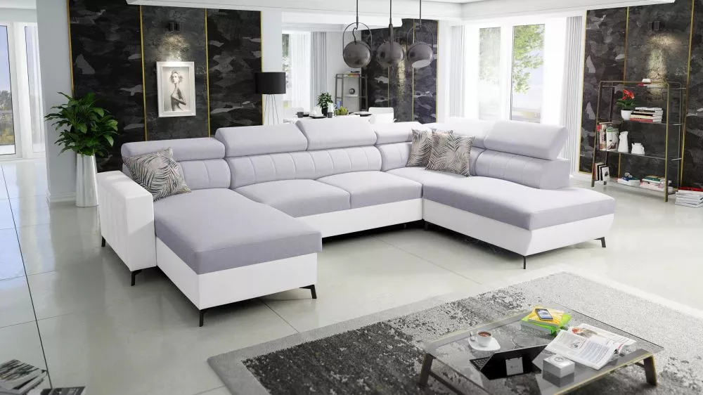Dīvāns Baltico 6 Standard · Gaiši pelēks + balts · 224 × 351 × 83 cm