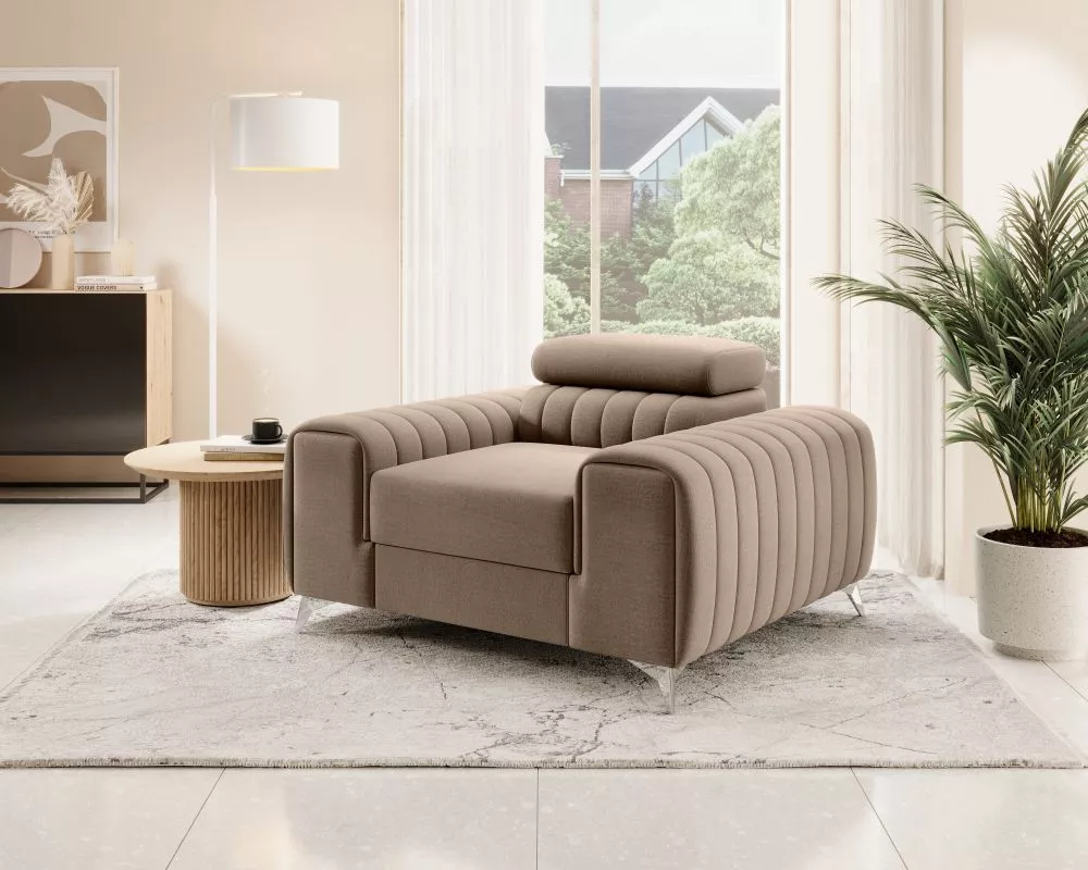 Mīksts krēsls Laurence 1S Premium Standard Sēdvietas dziļums: 55 cm, · Gaiši brūns · 125 × 97 × 75 cm