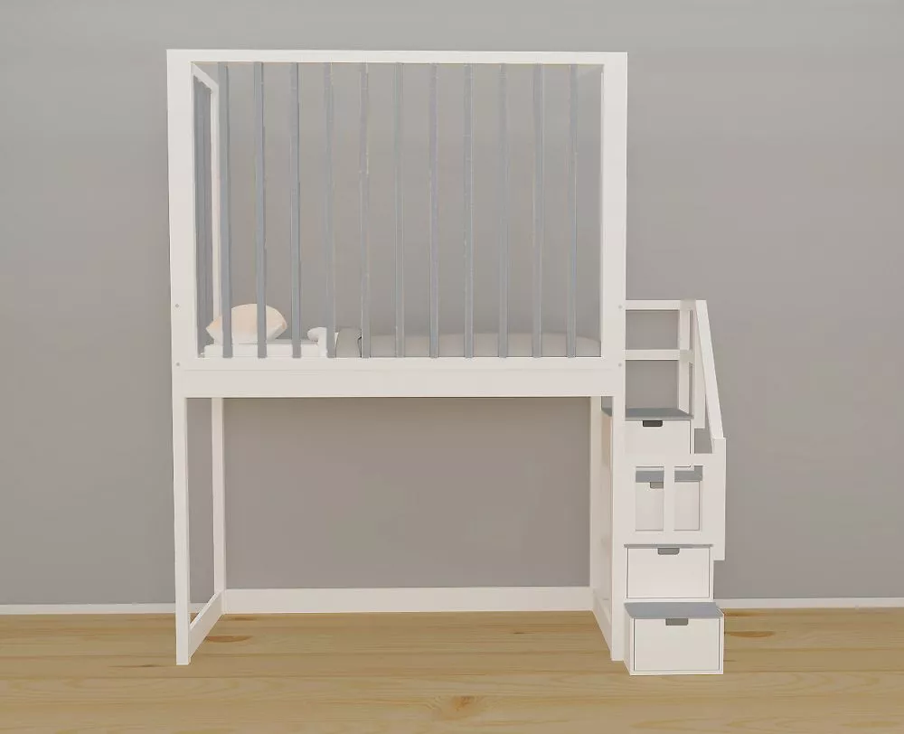 Bērnu gulta 116A ar stelāžu Kāpņu puse: Pa labi, Guļamvietas platums: 80 cm, Guļamvietas garums: 160 cm, · 109 × 212 × 2