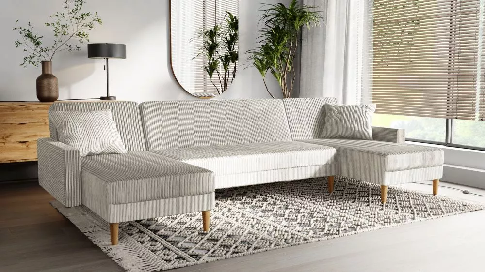 Dīvāns Lila U Standard · Gaišais kapučīno · 134 × 330 × 90 cm