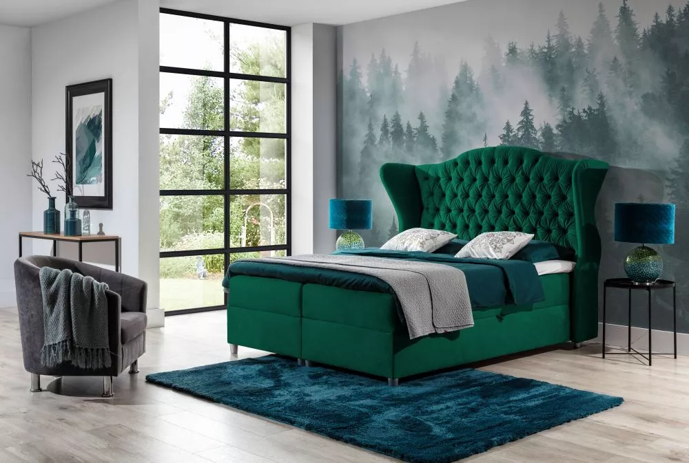 Gulta Livia Boxspring Premium Standard Guļamvietas platums: 160 cm, Guļamvietas garums: 200 cm, · Tumši zaļš · 198 × 210