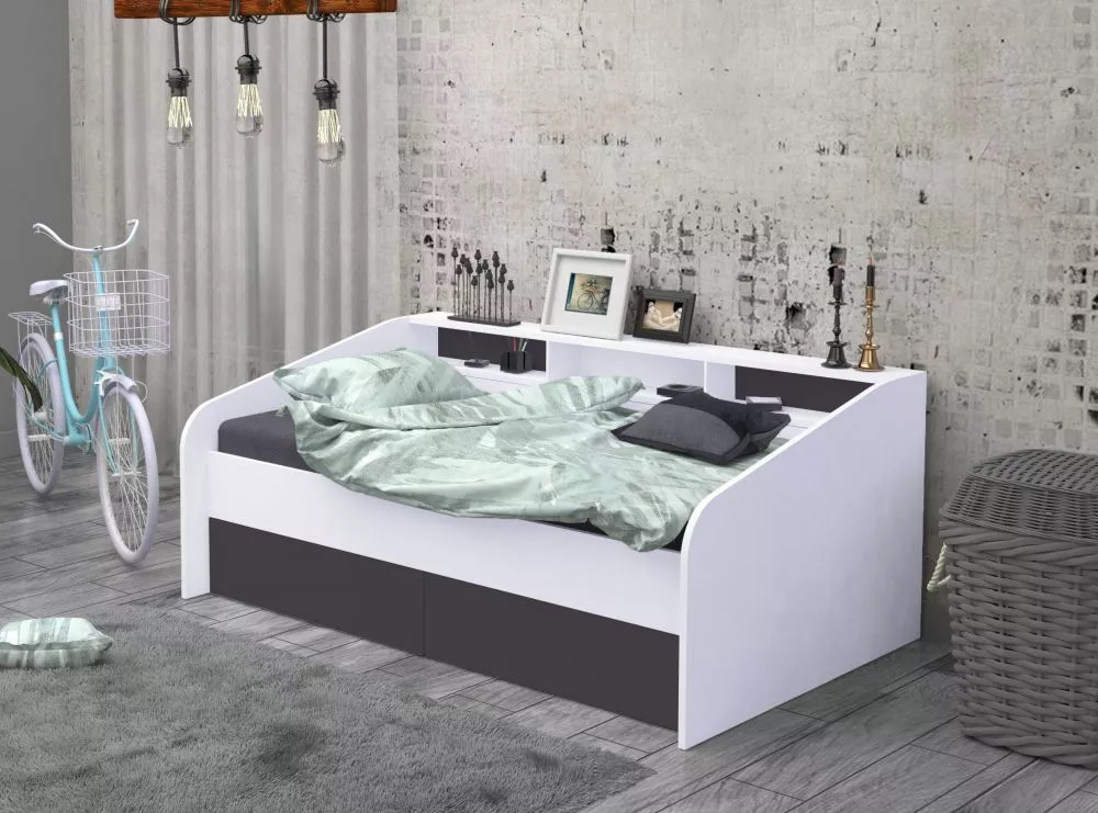 Bērnu gulta Vintage ar stelāžu Guļamvietas platums: 90 cm, Guļamvietas garums: 190 cm, · 113.8 × 194 × 75.2 cm