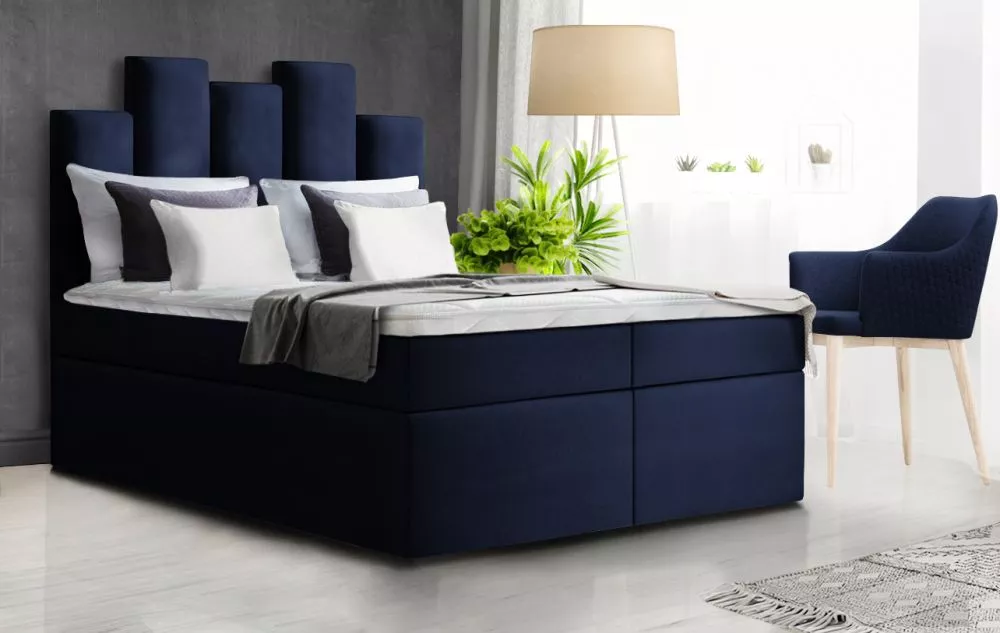 Gulta Zeus Boxspring Standard Guļamvietas platums: 120 cm, Guļamvietas garums: 200 cm, · Zils · 120 × 213 × 133 cm