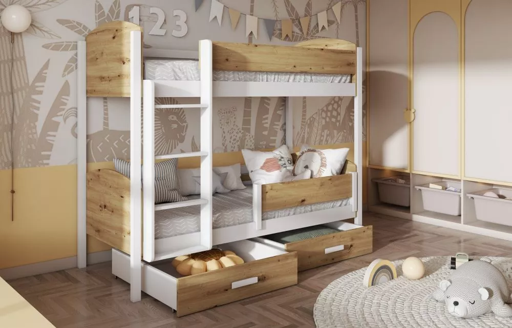 Bērnu gulta Jordan ar stelāžām Kāpņu puse: Pa labi, Guļamvietas platums: 80 cm, Guļamvietas garums: 200 cm, · 86 × 212 ×