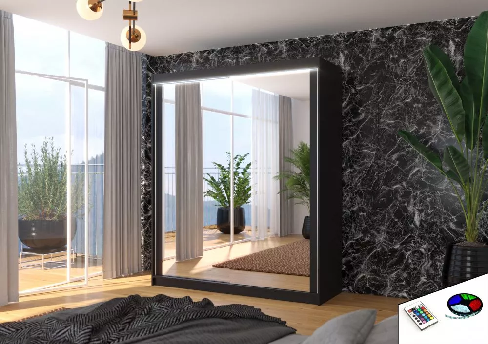 Skapis Morgan ar LED · Melns · 180 × 58 × 215 cm