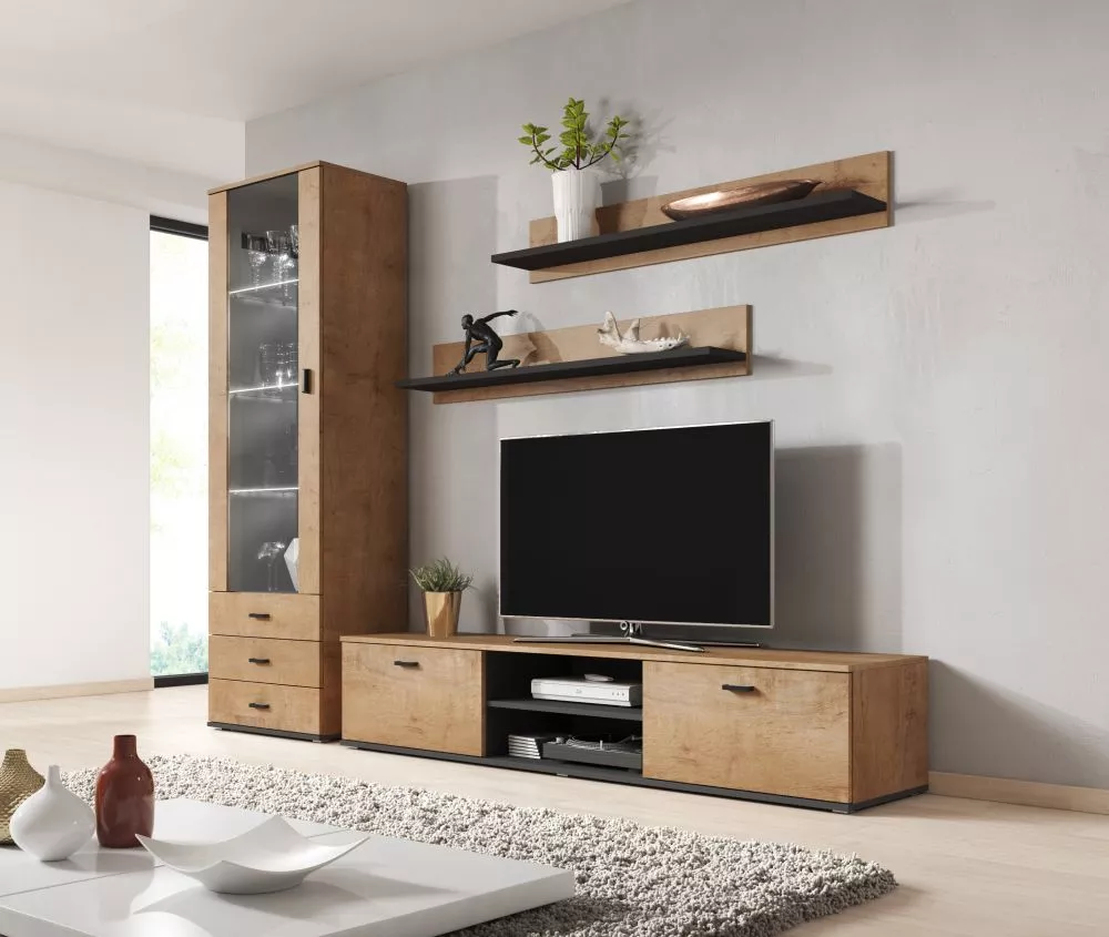 Sekcija Soho 1 ar LED · Ozols lefkas · 240 × 43 × 192 cm