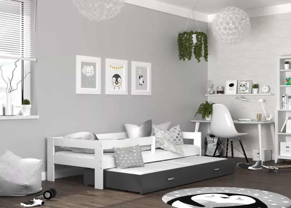 Bērnu gulta Hugo P2 MDF 80x190 ar stelāžām Guļamvietas platums: 80 cm, Guļamvietas garums: 190 cm, · 85 × 199 × 56 cm
