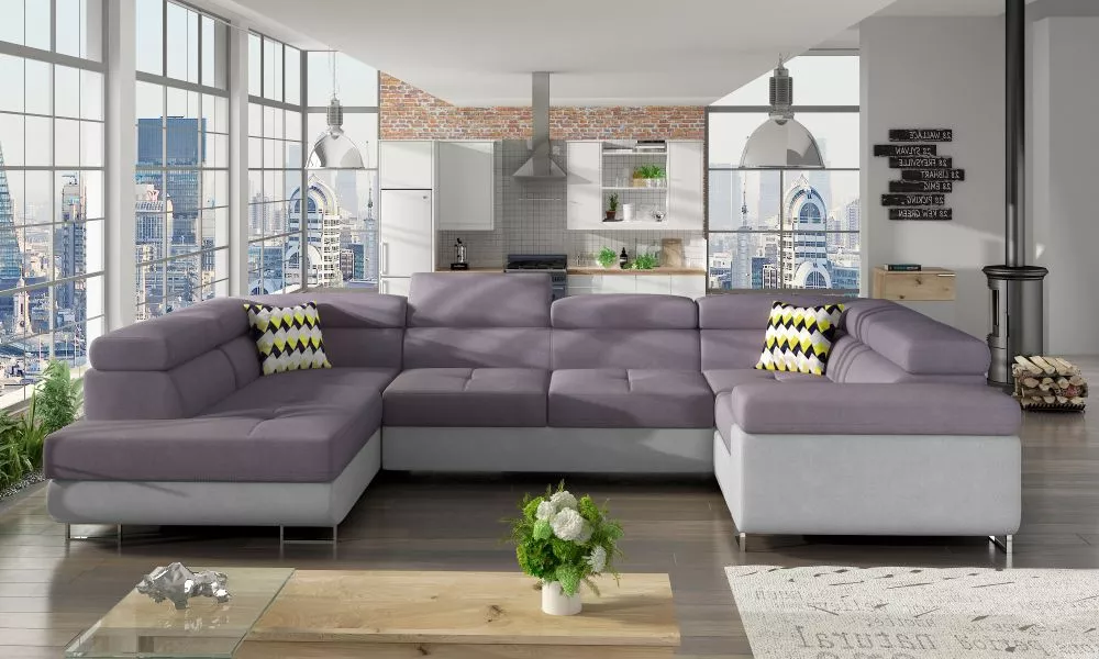 Dīvāns Letto standard · Violets + pelēks · 202 × 340 × 90 cm