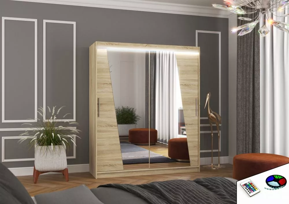 Skapis Preto ar LED · Sonoma · 180 × 58 × 215 cm