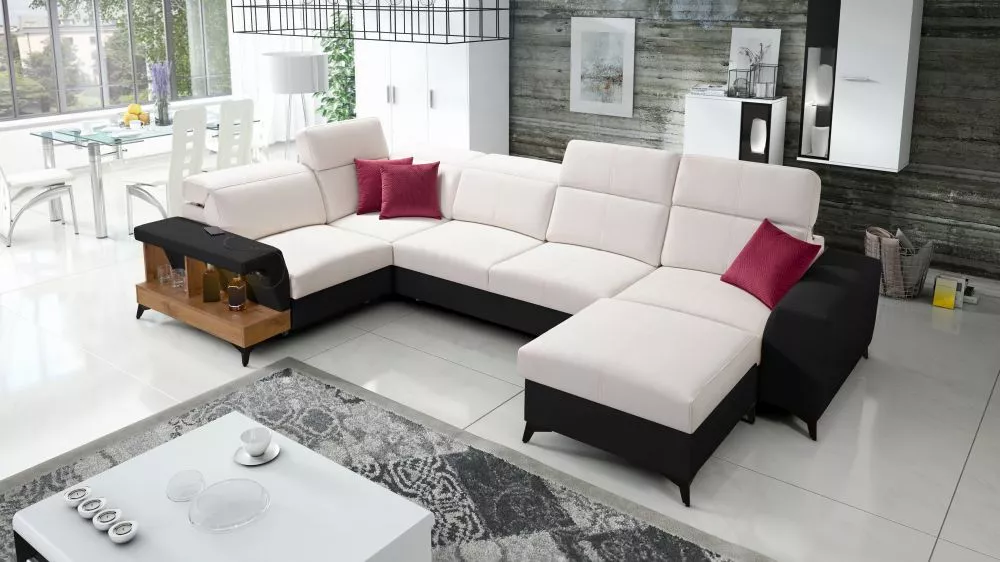 Dīvāns Belutti 4 Lancelot Standard ar LED · Krēma + melns · 212 × 362 × 84 cm