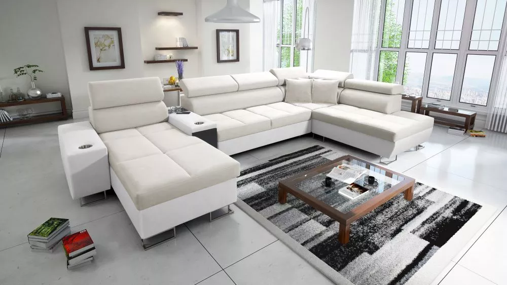 Dīvāns Morena 5 Premium Standard · Krēma + balts · 221 × 371 × 84 cm