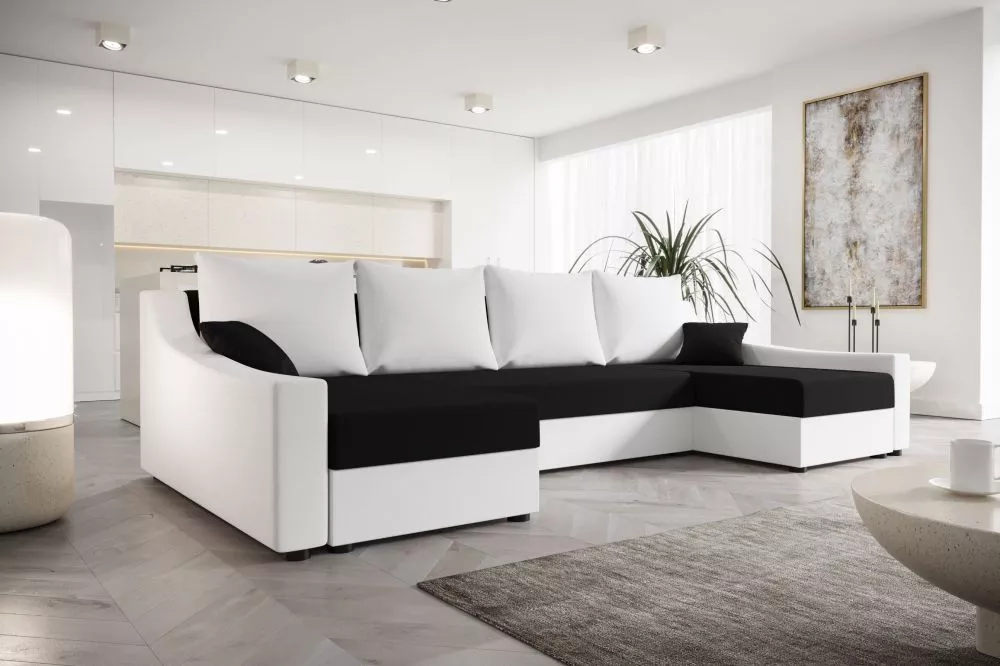 Dīvāns Ontario U Classic standard · Melns + balts · 140 × 303 × 90 cm
