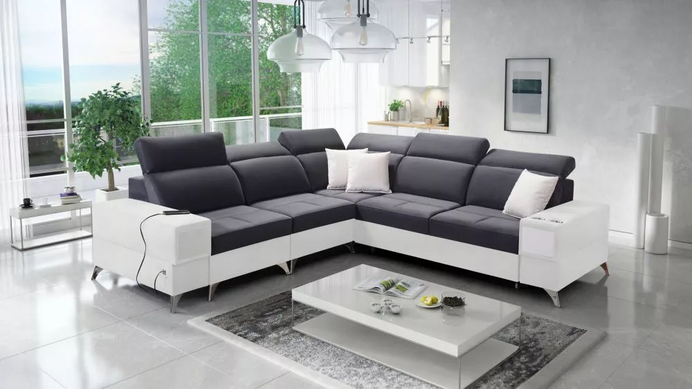 Dīvāns Deus 3 Premium Standard · Grafīts + balts · 284 × 286 × 83 cm