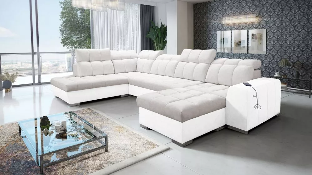 Dīvāns Pagano 6 Premium Standard · Bēšs + balts · 225 × 364 × 83 cm