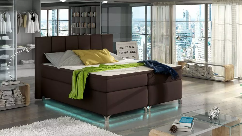 Gulta Basilio Boxspring Classic ar LED standard Guļamvietas platums: 180 cm, Guļamvietas garums: 200 cm, · Brūns · 195 ×