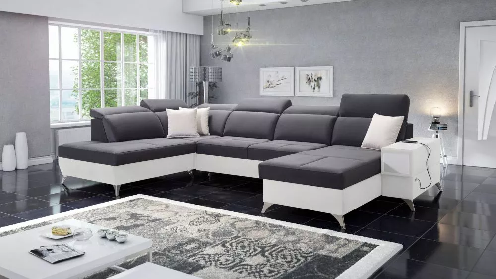 Dīvāns Deus 6 Premium Standard · Grafīts + balts · 224 × 364 × 83 cm