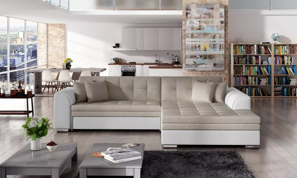 Dīvāns Sorento standard · Krēms + balts · 195 × 295 × 80 cm