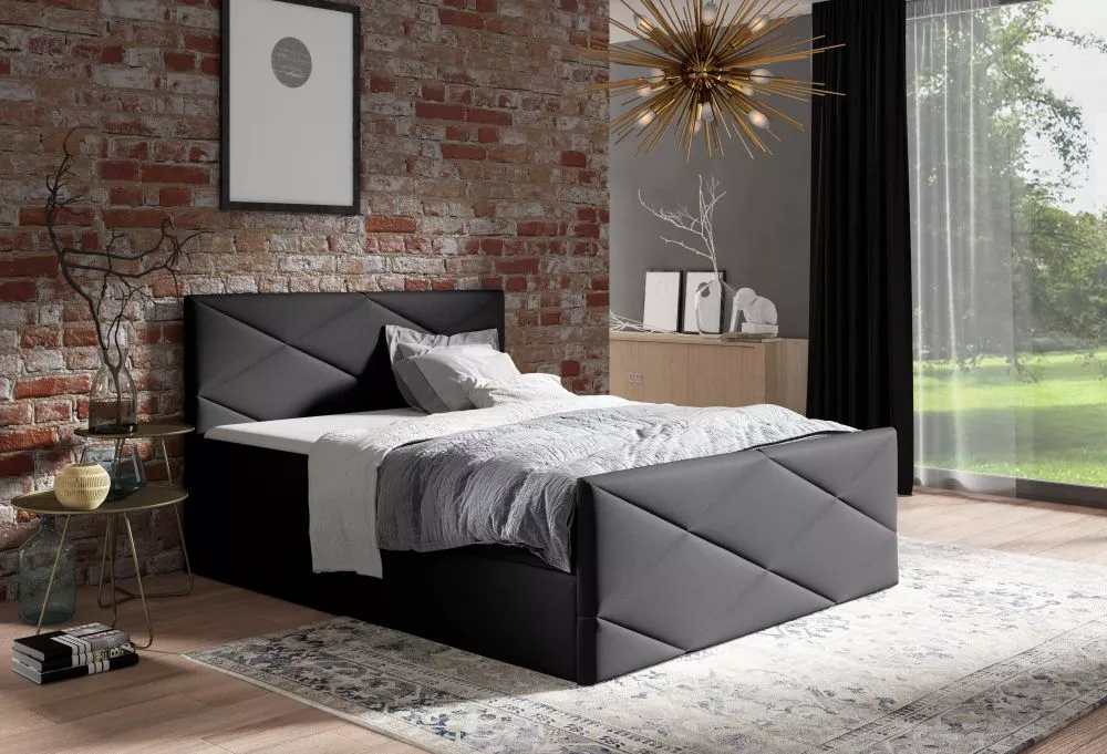 Gulta Sergio Lux Boxspring Standard Guļamvietas platums: 120 cm, Guļamvietas garums: 200 cm, · Melns · 124 × 213 × 103 c