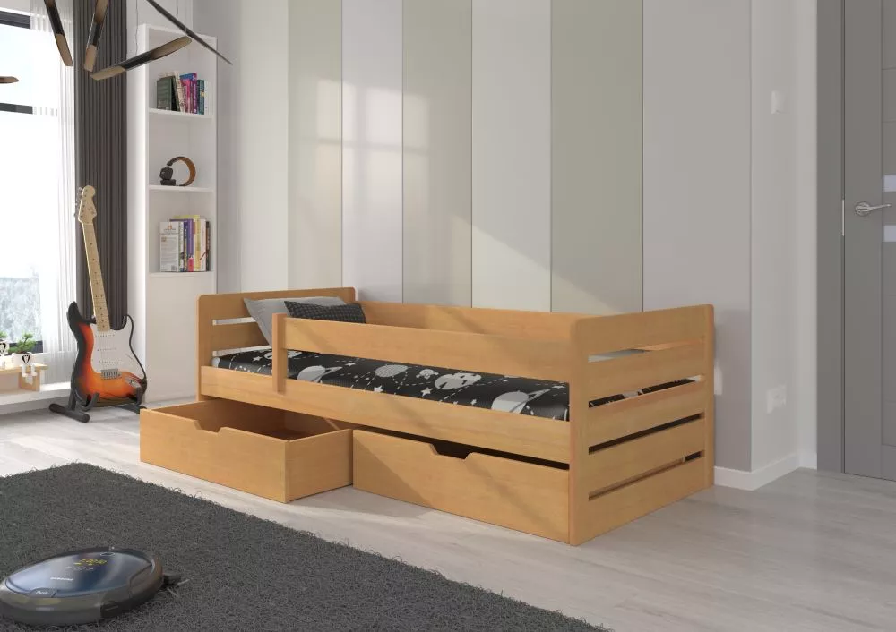 Bērnu gulta Bemma ar stelāžu Guļamvietas platums: 80 cm, Guļamvietas garums: 180 cm, · Dižskābardis · 87 × 185 × 63 cm
