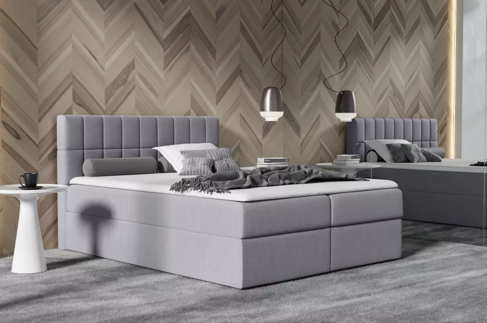 Gulta Kardamon Boxspring Premium Standard Guļamvietas platums: 140 cm, Guļamvietas garums: 200 cm, · Pelēks · 144 × 208 
