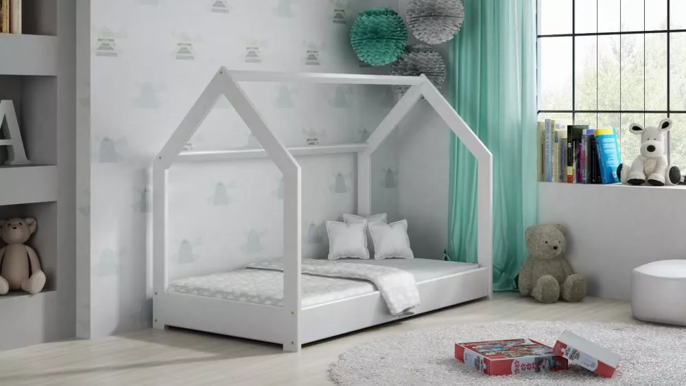 Bērnu gulta Domek D1 ar stelāžu Guļamvietas platums: 80 cm, Guļamvietas garums: 160 cm, · Balts · 89 × 166 × 122 cm