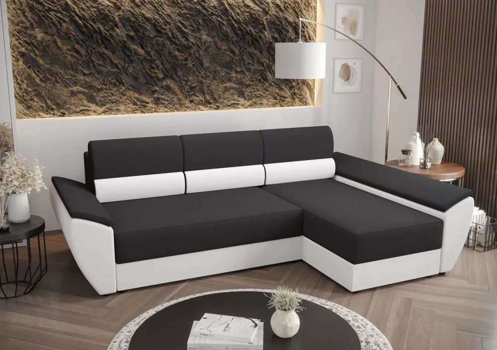 Dīvāns Rebi L3 Standard · Tumši pelēks + balts · 140 × 251 × 88 cm
