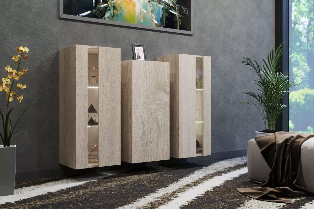 Kumode Maro ar LED · Ozols sonoma · 131 × 35 × 91 cm