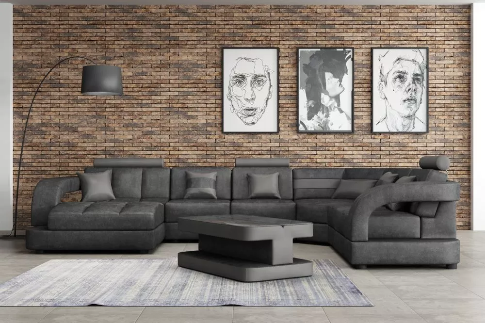 Dīvāns Douglas C standard · Grafīts + pelēks · 280 × 385 × 100 cm