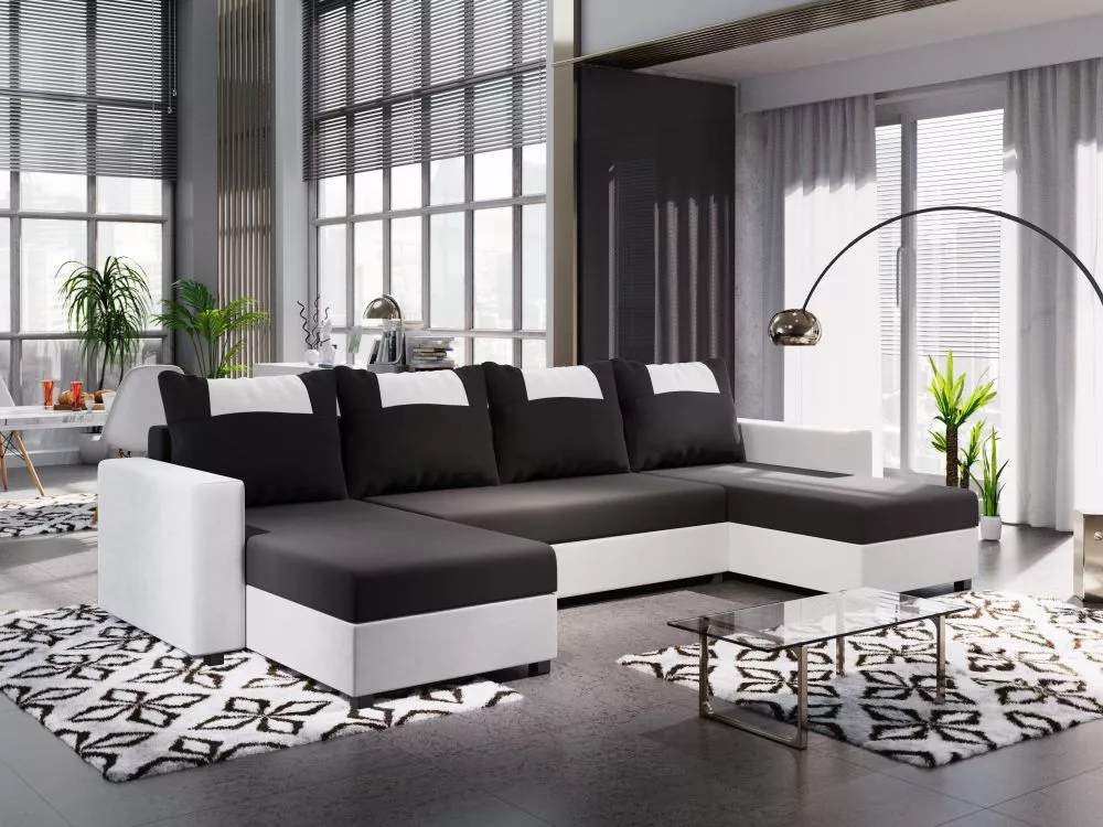 Dīvāns Star U Bis standard · Melns + balts · 146 × 298 × 83 cm