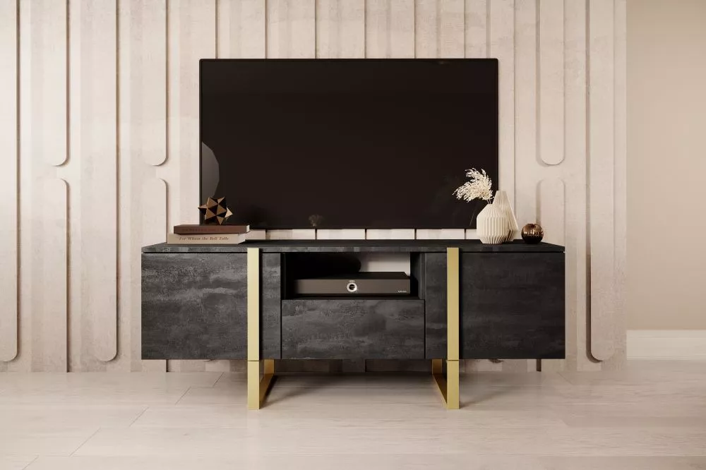 TV tumba Verica RTV 150 2D1SZ Gold · Melns · 150 × 45 × 57 cm